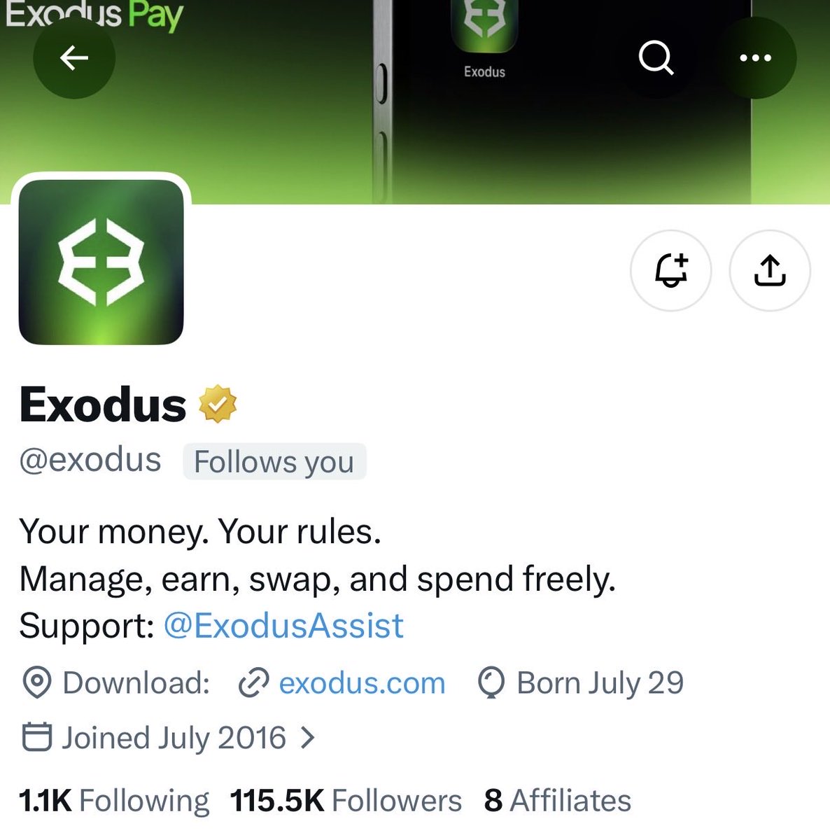 LightbubblyOg's tweet photo. @exodus thanks for the follow this was my goal in life https://t.co/Its0ArNp2Y