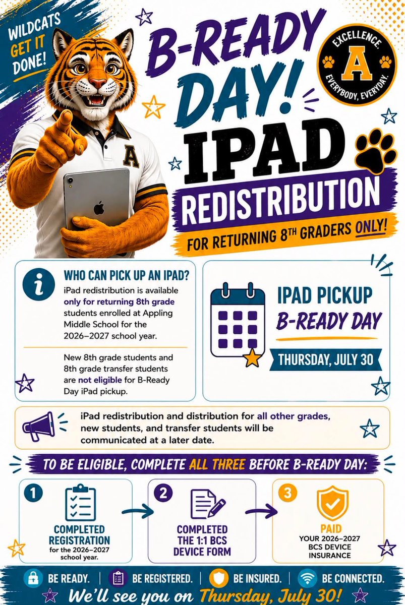 ApplingMiddle's tweet photo. This is only for returning to Appling 8th graders who have completed all of the following steps. Please see the info below ⬇️ 💛🖤 https://t.co/yCZB66i8PM