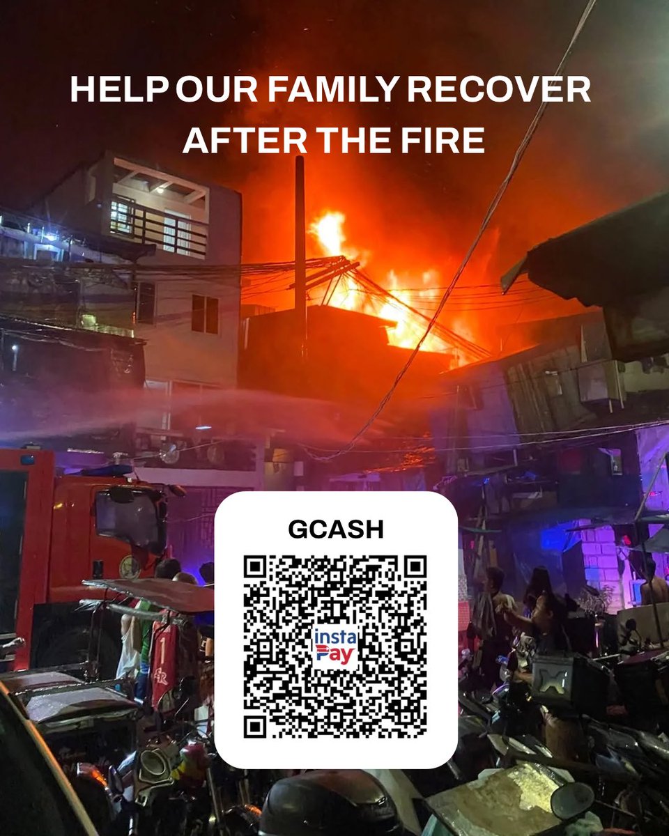 ate_bloom's tweet photo. Hi, everyone.

I’m reaching out with a heavy heart to ask for help for my family in the Philippines.

Earlier today, a fire broke out and destroyed our family home. According to reports, around 60 families were affected and displaced by the fire.

My five family members were able to escape safely, but they lost everything. They were only able to bring themselves, our eight surviving dogs, and two phones before the fire consumed our home.

Our relatives who live on the same property were also affected, and their homes and belongings were destroyed as well. In just a matter of minutes, our loved ones lost everything they had.

We are asking for help as we try to provide for their immediate needs, including food, clothing, toiletries, temporary shelter, and eventually rebuilding what was lost.

If you have the means to donate, any amount, no matter how small, would mean so much to us. If you are unable to donate, sharing this post would also help us reach more people.

GoFundMe: https://t.co/aC9MxqZWKq

GCash QR code is attached for those who prefer to donate directly.

If you are in Manila and would like to help through in-kind donations such as clothes, toiletries, food, or other necessities, please feel free to message me.

Thank you for your kindness, prayers, and support during this incredibly difficult time. My family and I are deeply grateful for every donation, share, and kind messages 🙏🏼