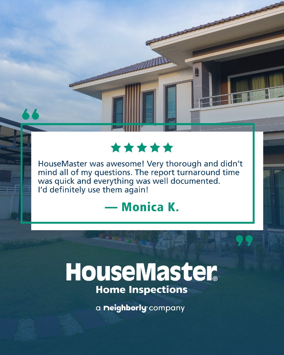 HouseMaster's tweet photo. 🏡 A thorough home inspection and clear communication can make all the difference during the home buying process.

Thank you, Monica, for trusting HouseMaster® and for sharing your experience with our team. We’re proud to provide professional inspections, detailed reporting,... https://t.co/TZWCyphIOV