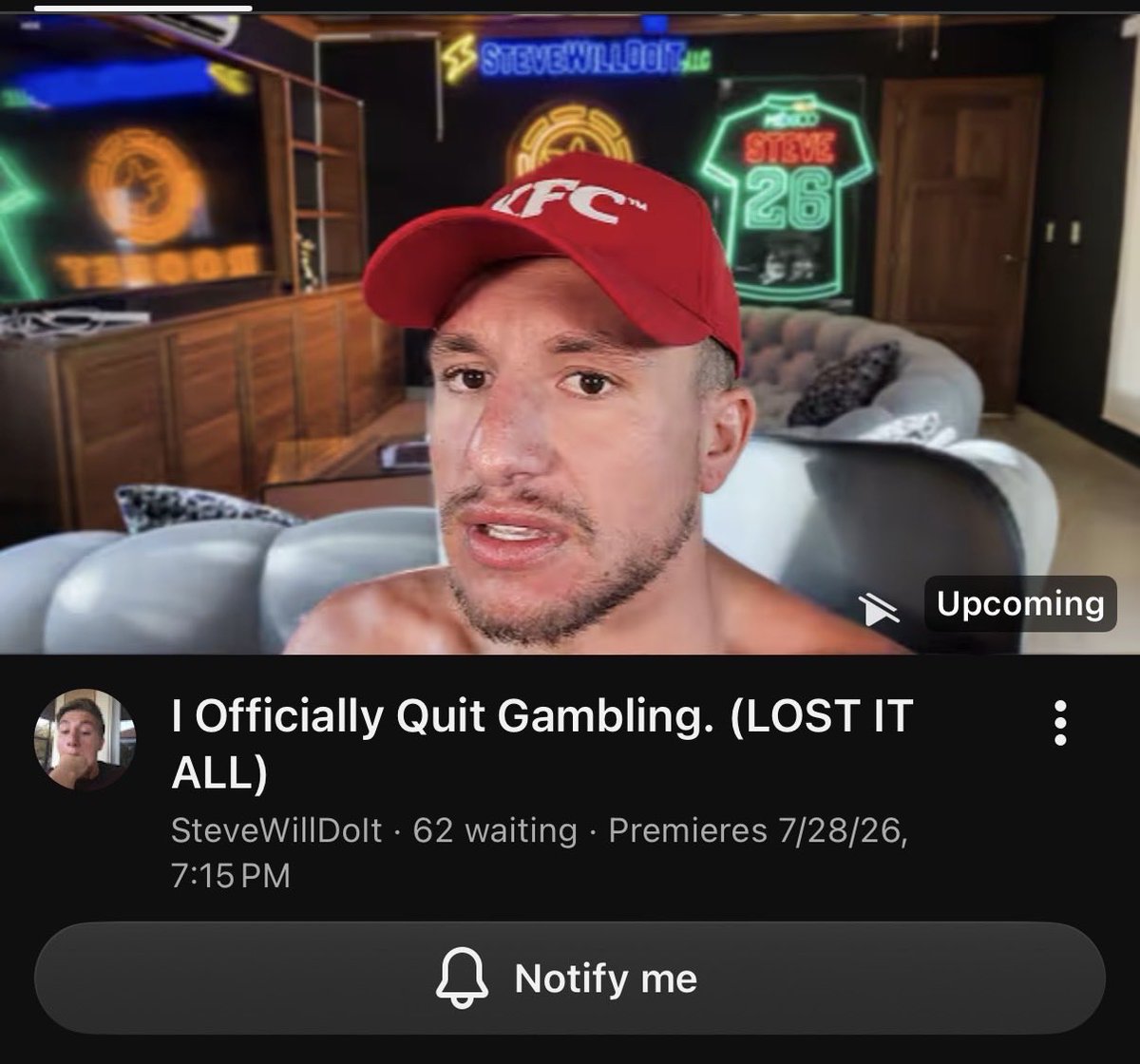 stevewilldoit's tweet photo. NEW YOUTUBE VIDEO LIVE!! I HAD TO QUIT GAMBLING :( https://t.co/RHOlbj75Yi