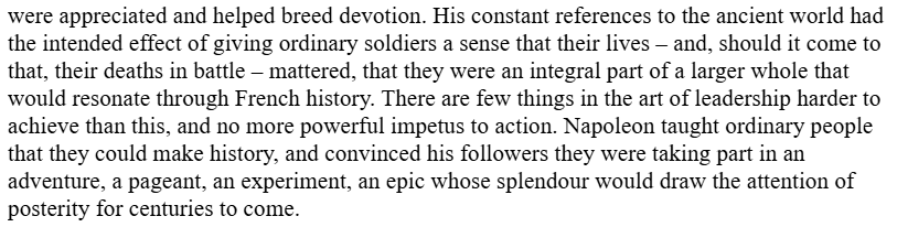 werther_n's tweet photo. Under Napoleon, every man felt himself an actor in the great drama of human history; each man felt himself no longer mere debris swept away by events larger than himself, but a player on the grand stage; the life of even the most common soldier, under Napoleon, held meaning. https://t.co/4y03FrA2cJ