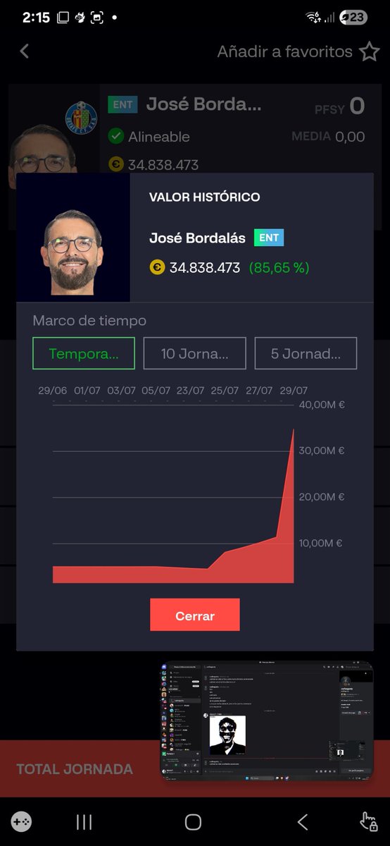 yeraygz8's tweet photo. Alguien me explica que cojones le ha pasado a bordalas en el fantasy?
Osea tiene que ser bug o algo esto es inaudito, +23M en un dia https://t.co/FetBMXcBLg