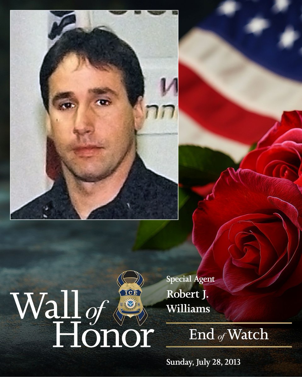 ICEgov's tweet photo. Today we honor the legacy of Special Agent Robert T. Williams who died in the line of duty in 2013 from cancer linked to post-9/11 evidence recovery. 
 
🎗️ICE remembers you and pledges its continued resolve to ensure public safety and national security.

See his story: https://t.co/nDoP5OAtA1