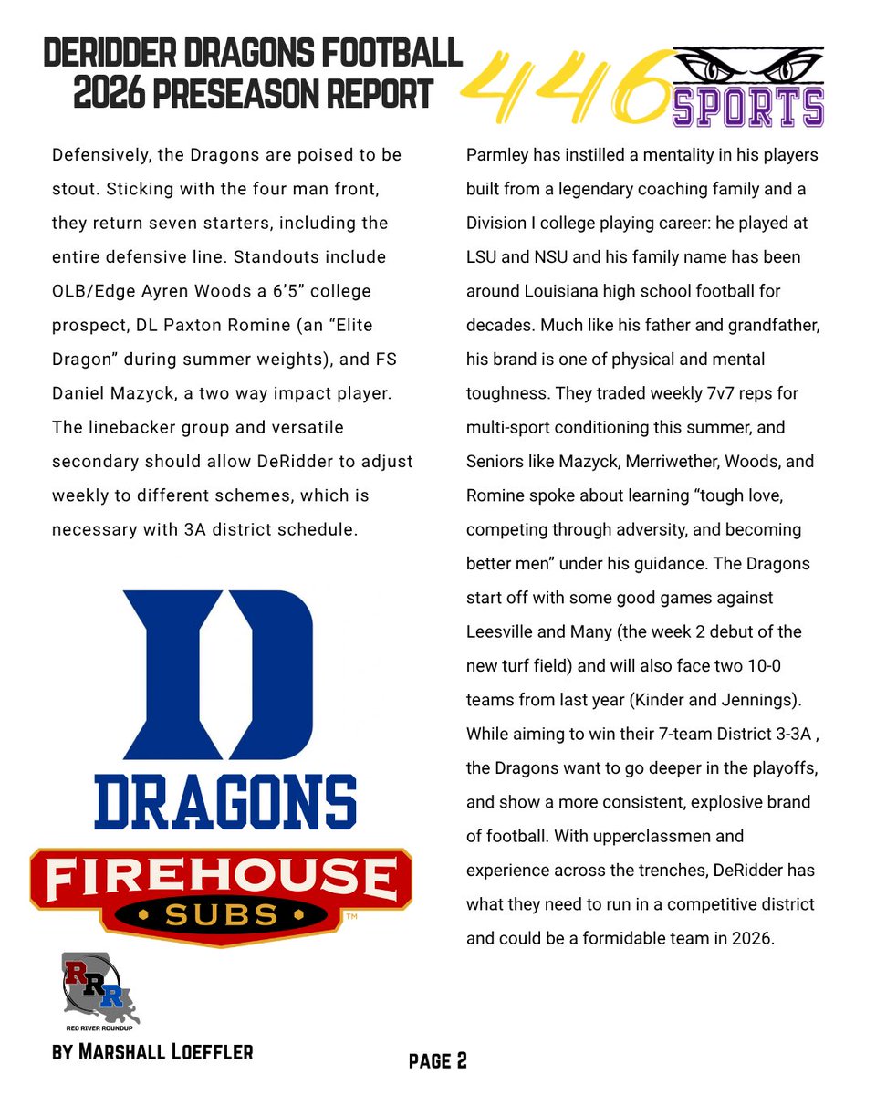 RedRiverRoundup's tweet photo. DeRidder got a playoff W in '25, and return the players and coach they need to get more in '26.
@446Sports @recruittheboot @JayMerriwether4 @LSL_Sportsline @BootBallerz @JasonDuhe @Talkin_BallLA @Metalmike807 @GridironFootbal @JaceLejeune @harrisonvapnek @b_hoss_mac @ShannonBelt3 https://t.co/8d7G86HMCc