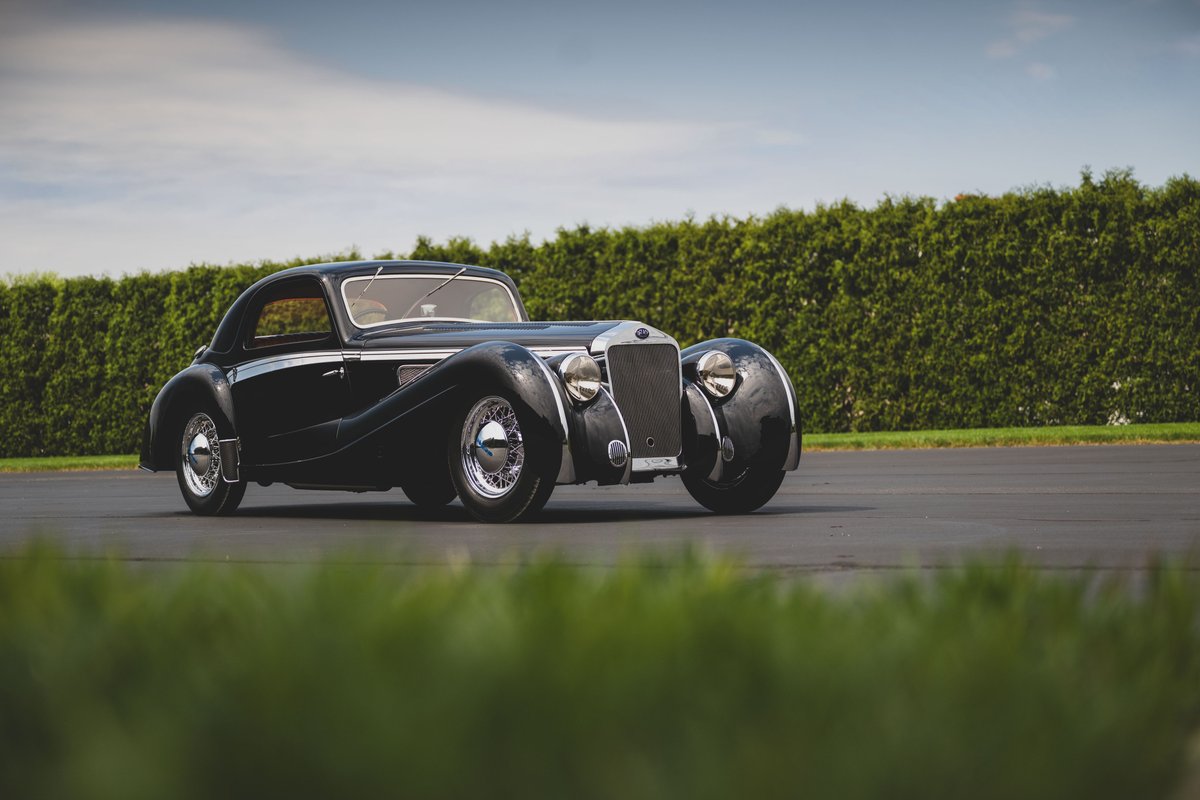 rmsothebys's tweet photo. A one-off Delage D8-120 S Coupe by Letourneur et Marchand, defined by unusually muscular and sporting proportions.

Delivered new to Portugal in 1939, it later joined The Jim Patterson Collection and was comprehensively freshened by RM Auto Restoration.

A recipient of the Pebble Beach Elegance in Motion Trophy and Best of Show honors at Hershey and Keeneland, it is offered at Monterey.

Estimate: $1,500,000 to $2,500,000 USD. Register to bid at https://t.co/i4SHcKZta4 #RMMonterey 

#RMSothebys #Delage #D8