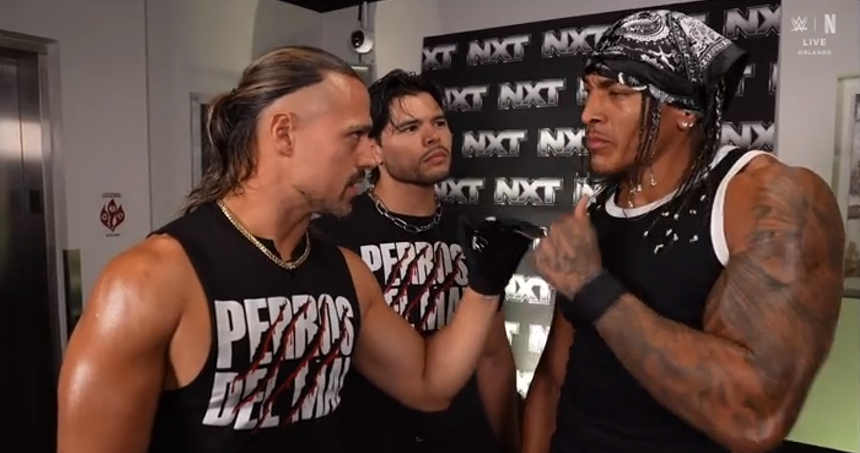 mooncupcake63's tweet photo. OTM meets with Perros del Mal #WWENXT https://t.co/fvOAWBrlCD