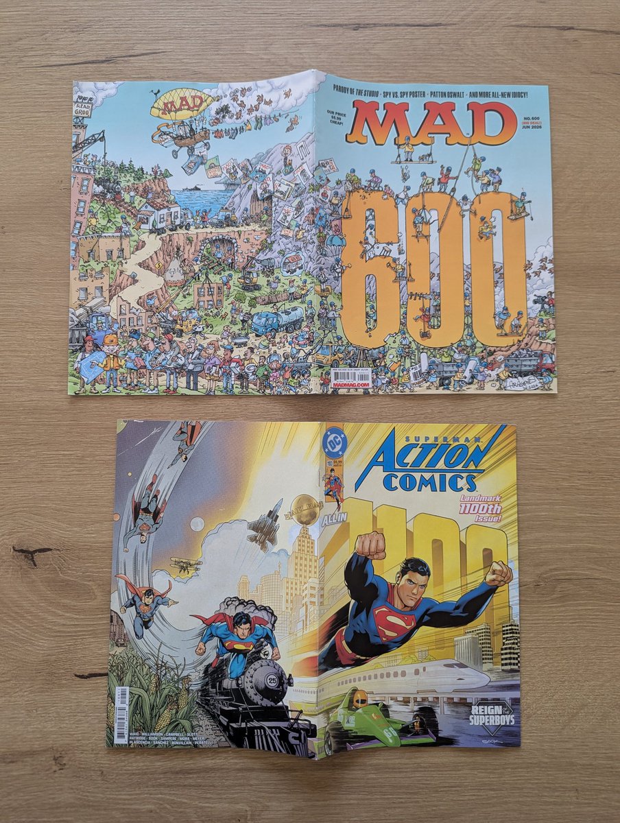 portolandia's tweet photo. Milestone editions: Action Comics #1100 &amp; MAD #600 wraparound covers https://t.co/Oo8obJbgBC