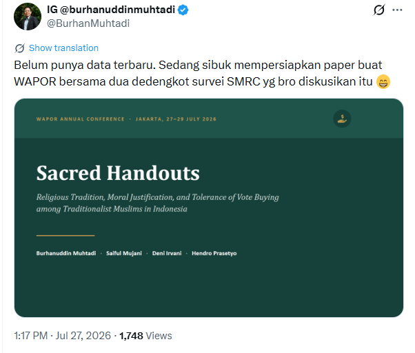 ALmujio's tweet photo. @ferrykoto @indikatorcoid kata prof @BurhanMuhtadi belum punya data terbaru https://t.co/bBYRqDO8Bw