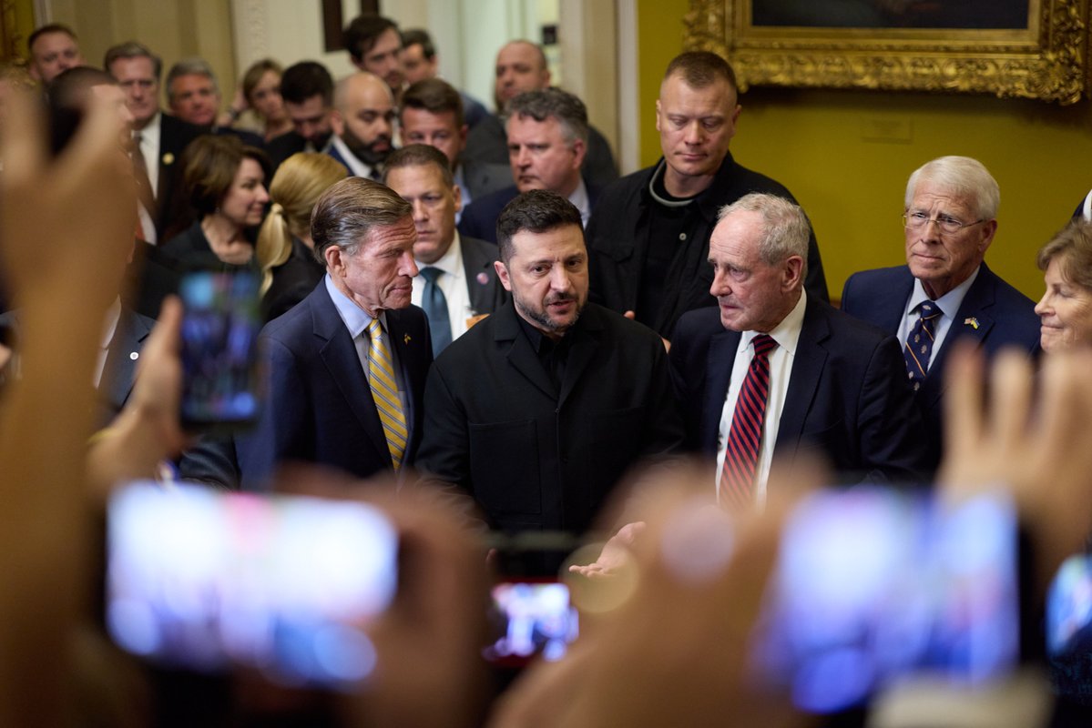 ZelenskyyUa's tweet photo. Today in Washington, we had a major meeting with representatives of both parties in the Senate – more than 60 senators were present. Thank you for this support and for your high assessment of the results of our warriors on the front lines and Ukraine’s ability to respond justly to Russia for its strikes against our people. We discussed many issues, first and foremost, anti-ballistic defense. Thank you for your readiness to help.

It is symbolic that today, as we bid farewell to Senator Lindsey Graham, the Senate held a procedural vote on a bill imposing sanctions against Russia that he had worked so hard on. It was an honor to be present as the votes were counted – 86 senators supported the bill. This is the first step toward implementing Lindsey’s plans, and certainly a step toward peace. It is important that this tool works.

Thank you to the United States and to both parties for your support.