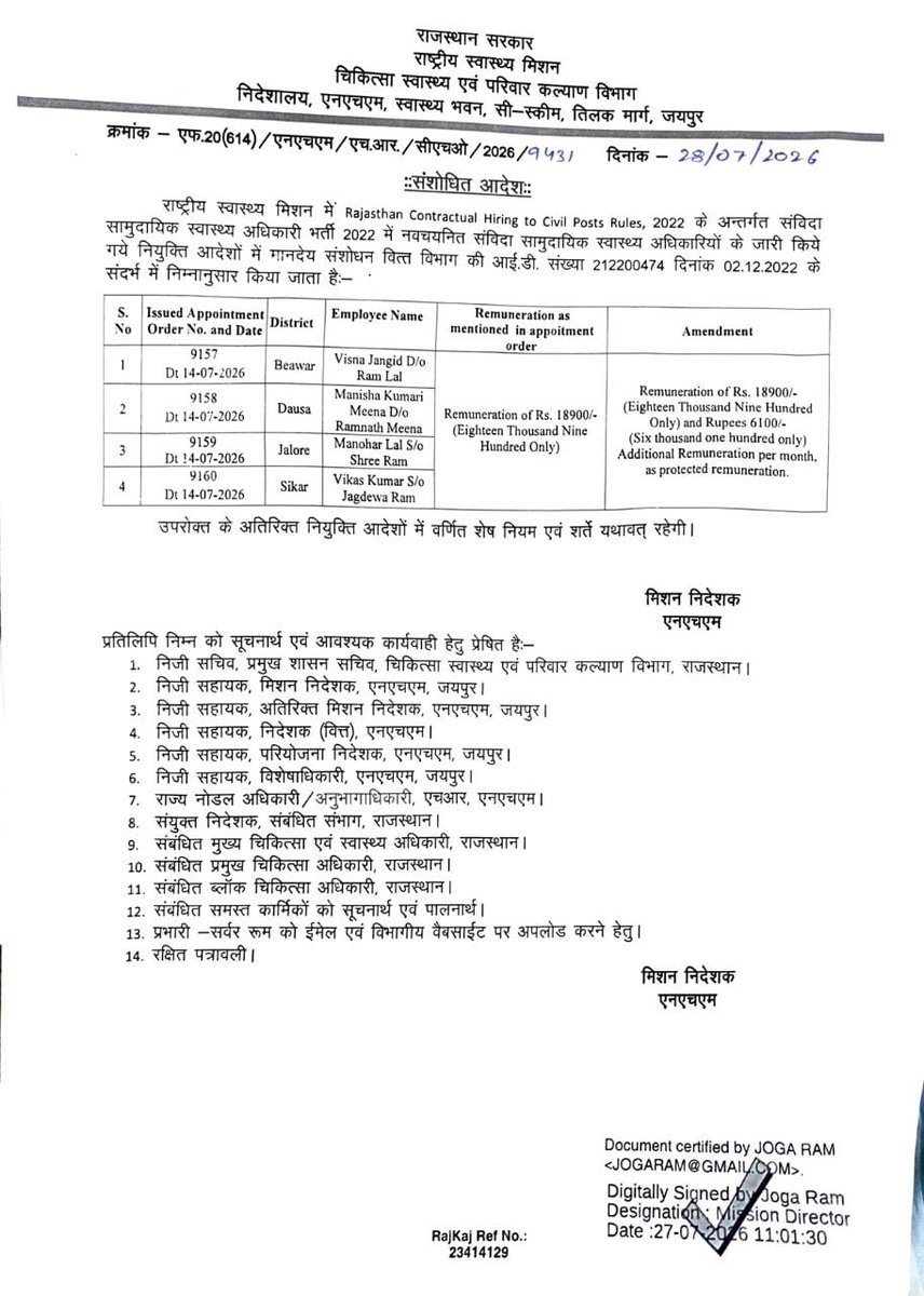NursesPj's tweet photo. #CHO 2022 भर्ती के 4 नए चयनित के लिए मानदेय संशोधन आदेश!! https://t.co/I2MKAgzEYK