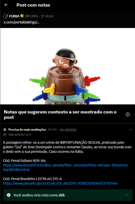 TeamPlay's tweet photo. Parabéns a @FURIA @aakkari @jaimepadua 

Tomaram uma NOTA DA COMUNIDADE por brincar com assédio/importunação sexual! Parabéns mesmo viu, NOTA: DÓ! https://t.co/n64tUa0cHi
