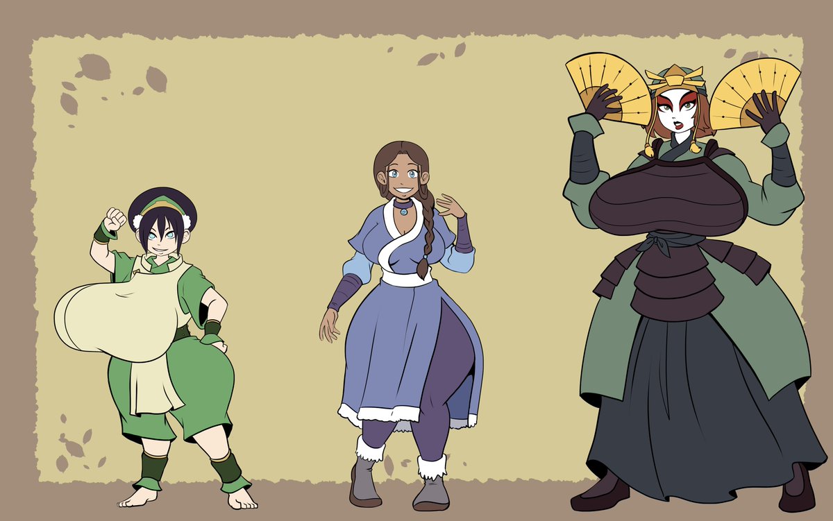 LookManILikeIt1's tweet photo. Hey all! Here are MORE of the main ATLA gals in my thicc AU! Both are height pics of them younger and older! I would say the 1st one is when Toph is 15, Katara is 17, and Suki is 18, while in the older chart they're 20, 22, and 23, respectively!😁Pics made by @FruitOfCrystal!😃 https://t.co/zekxegGmZr