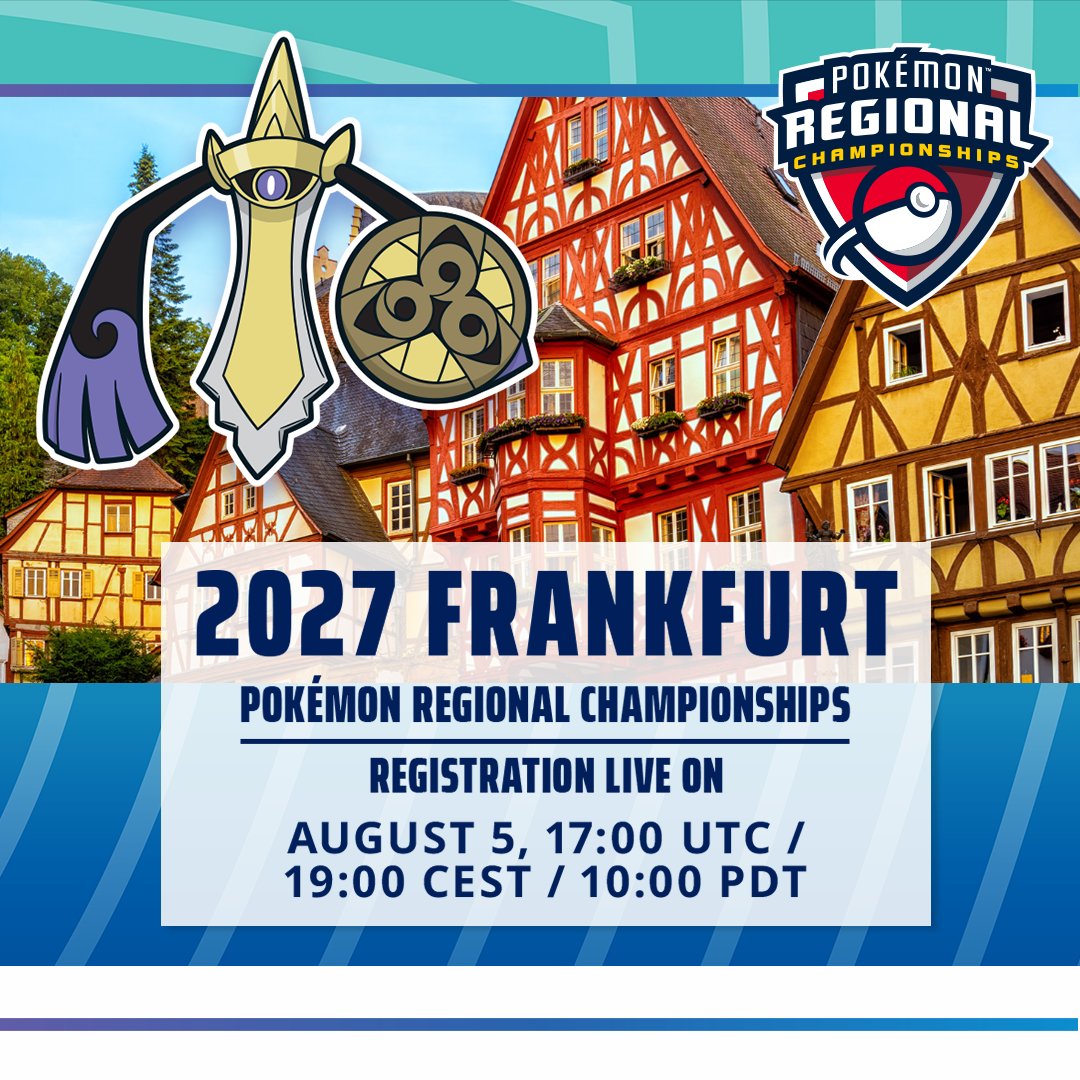 playpokemon's tweet photo. A handful of 2027 Pokémon Regional Championships will open for registration soon! Get ready early via the links below ⬇️ https://t.co/WmWAtfAWW9