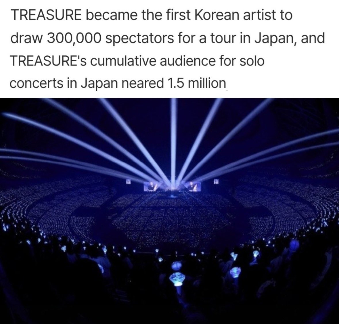 teupopbase's tweet photo. #TREASURE has become the first Korean artist to draw 300,000 spectators for a tour in Japan! 

#TREASURE’s cumulative audience for solo concerts in Japan neared 1.5 million!

🔗 https://t.co/oa80WfUp12 https://t.co/3ikxuwf4Py