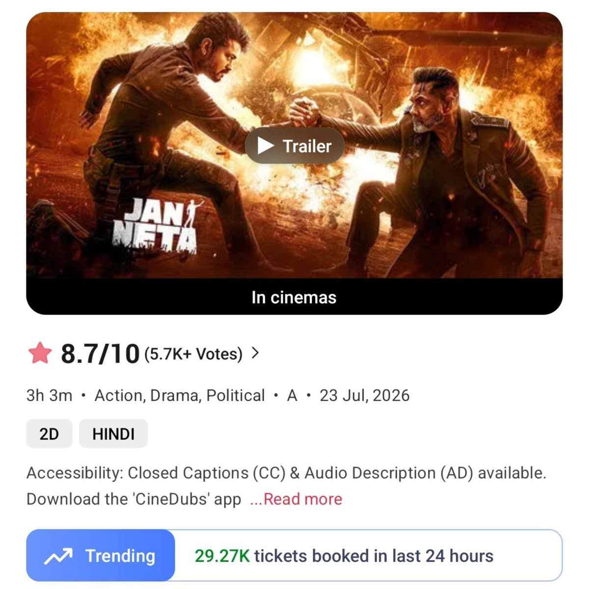 filmy_view's tweet photo. #JanaNayagan 
Tickets booked on BookMyShow 

Pre Sales- 1.18M

Thu- 631.73K 
Fri- 492.97K
Sat- 487.58K
Sun- 350.6K
Mon- 155.47K
Tue- 117.11K
———————
Total- 34,17,830 https://t.co/Or2xu8qcQb
