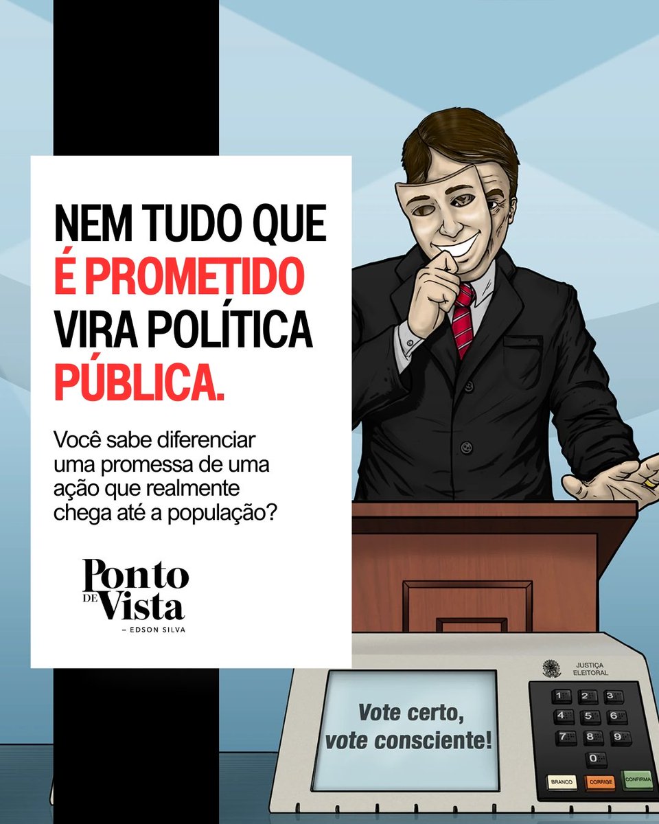 edsonsilvapsol's tweet photo. Nem tudo que é prometido em uma campanha eleitoral se transforma em uma política pública.
Promessa política é uma proposta apresentada por um candidato em campanha. Já uma política pública é uma ação planejada pelo poder público para enfrentar uma necessidade da sociedade. https://t.co/kUpjLOqeUe