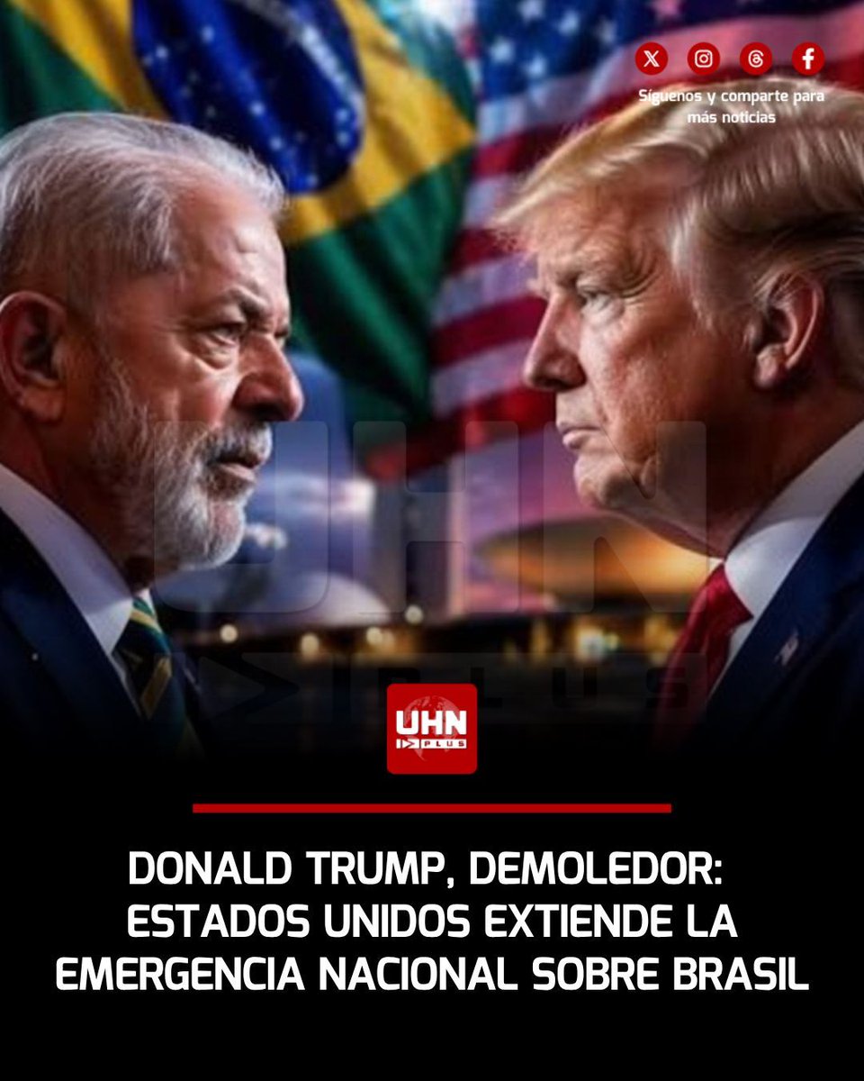 UHN_Plus's tweet photo. 🇺🇸🇧🇷‼️ | A través de un comunicado de la Casa Blanca, Estados Unidos informó que Brasil sigue siendo considerada una amenaza nacional: “Cierta actividades como la censura y la prisión, por parte de la Suprema Corte de Brasil, de individuos que ejercen la libertad de expresión y la censura de contenido en línea, continúan representando una amenaza inusual y extraordinaria para la seguridad nacional, la política exterior y la economía de los Estados Unidos".