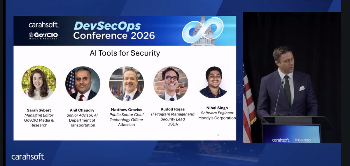 juliasuchi's tweet photo. Wrapped up an insightful day at the Carahsoft DevSecOps Conference in Reston, VA.
It was great to hear from government and industry leaders on how AI is reshaping DevSecOps, strengthening cybersecurity, and accelerating secure software delivery across the federal landscape. The discussions around AI-assisted development, streamlining the ATO process, and modernizing software development highlighted both the opportunities and challenges ahead.
A big thank you to the speakers, panelists, and attendees for sharing their expertise and perspectives. I’m leaving with valuable insights, new connections, and plenty of ideas.

#Carahsoft #DevSecOpsConference2026 #FederalIT #GovTech #GovCIO #Cybersecurity #AI #SoftwareModernization #DigitalTransformation #Innovation