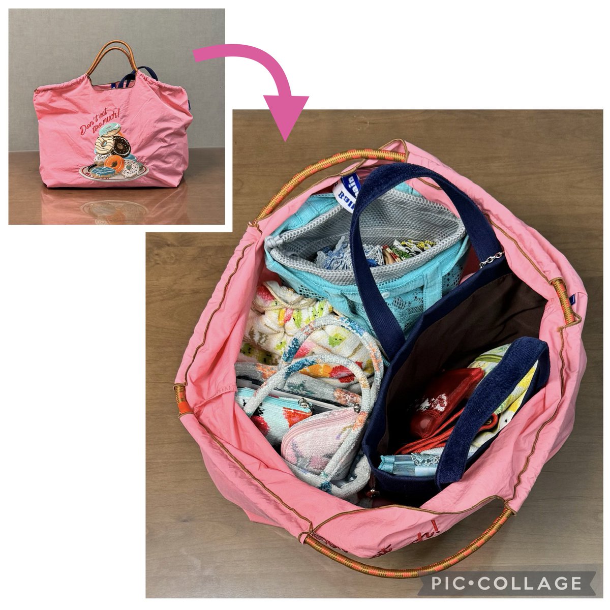 happilyever5555's tweet photo. ハン活用の大量のハンカチは近沢レースのミニレーストートに入れてます✨
無印のインナーバッグを使うとハンカチも取り出しやすいです😉

スマホグッズはフェイラーの巾着ポーチに、メガネや紫外線対策グッズは手つき巾着に入れて💕

旅行のときはしっかり自立するテディトートが便利ですね🥰

↓続く https://t.co/CYxncxgc54