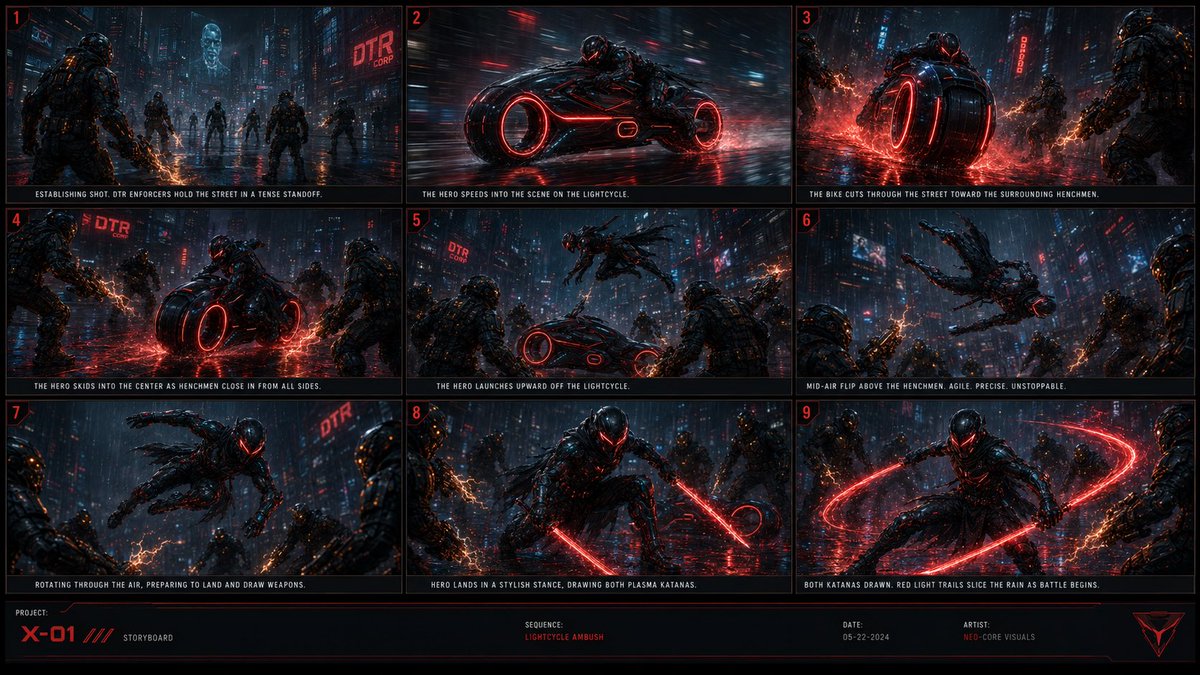 Cyberpunk Lightcycle Storyboard