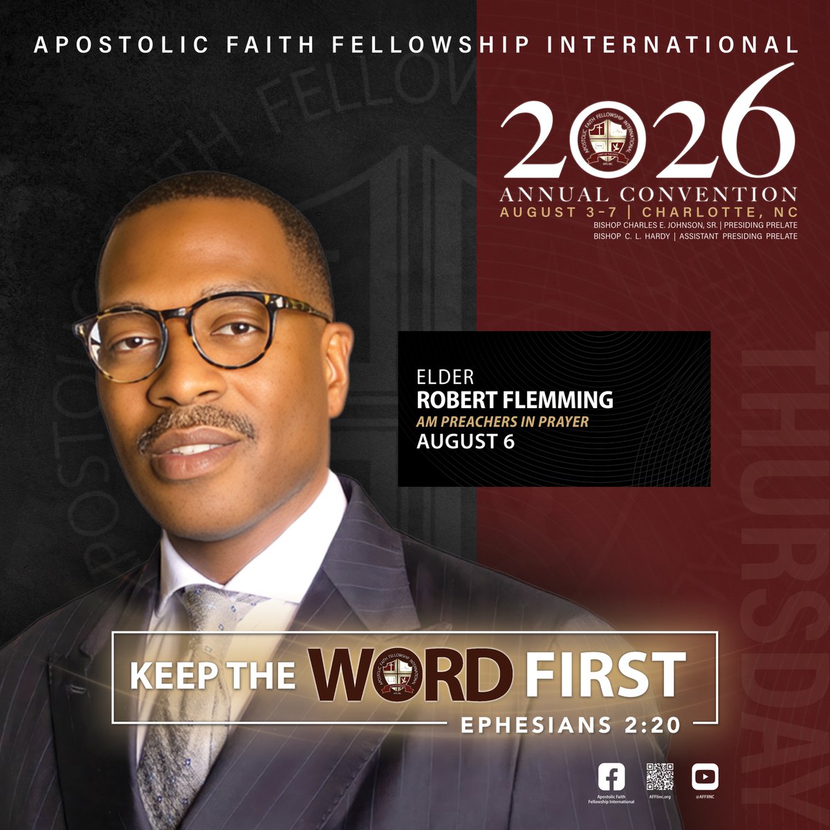 AFFI_Inc's tweet photo. THURSDAY, AUGUST 6, 2026
Don’t miss God’s anointing at the 2026 Annual Convention in Charlotte, NC. KEEP THE WORD FIRST!
🚨REGISTER TODAY!🚨 https://t.co/AT1SSWWoai https://t.co/RETRG3k3gQ