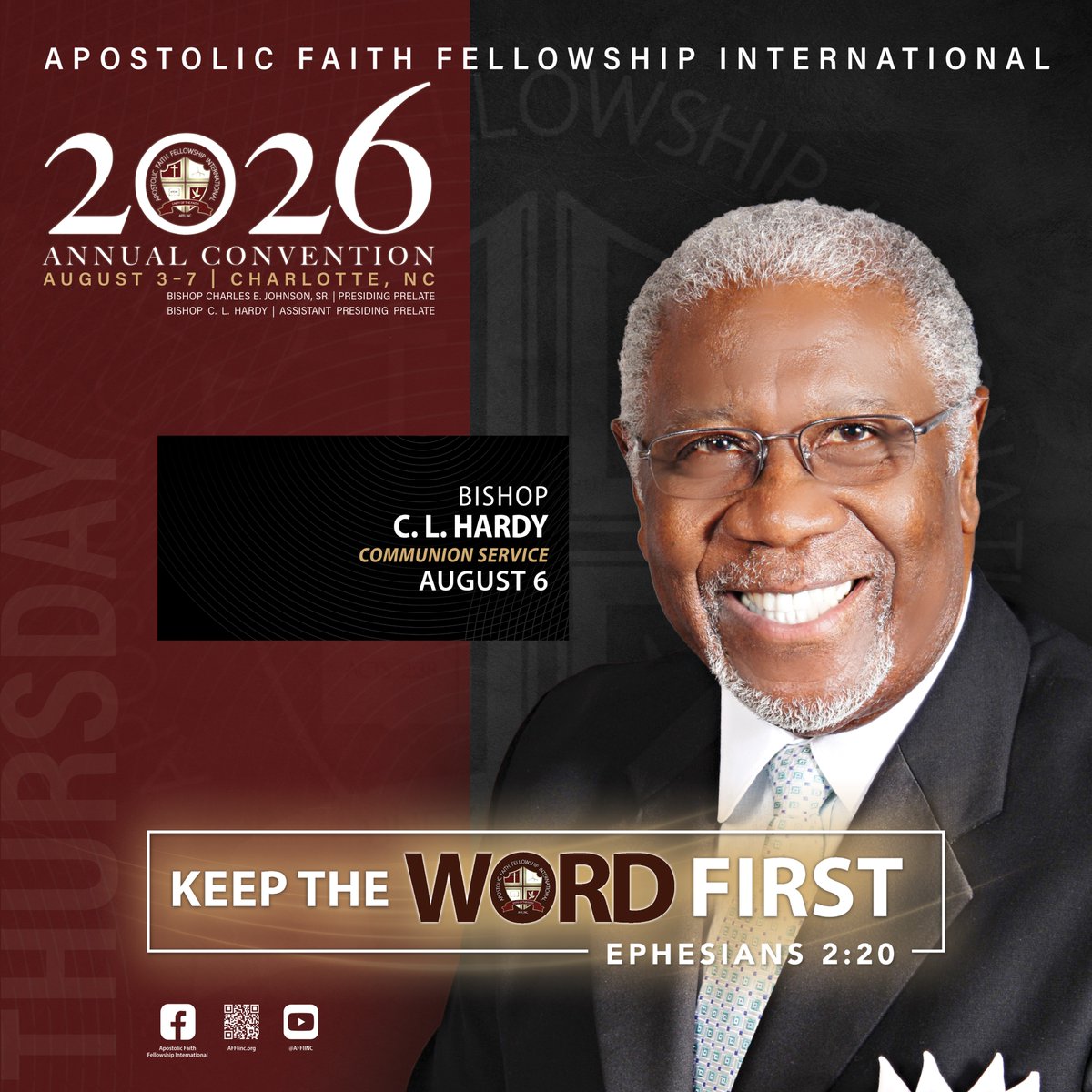 AFFI_Inc's tweet photo. THURSDAY, AUGUST 6, 2026
Don’t miss God’s anointing at the 2026 Annual Convention in Charlotte, NC. KEEP THE WORD FIRST!
🚨REGISTER TODAY!🚨 https://t.co/AT1SSWWoai https://t.co/RETRG3k3gQ