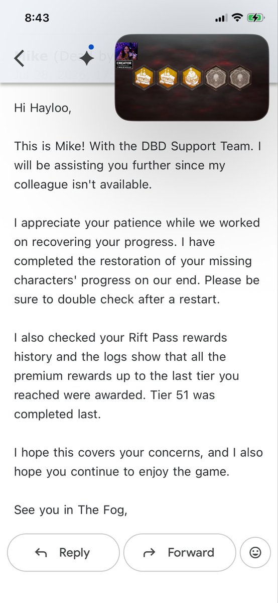 Hayloottv's tweet photo. It costs them literally nothing to give me BP as compensation for the lost levels and the time it took them to actually help me BTW. If we add up my original rift pass tier 66 and then the tier 51 I got my rift to after it was set to 0 I would have gotten to tier 117. https://t.co/8ZcJbYeL8a
