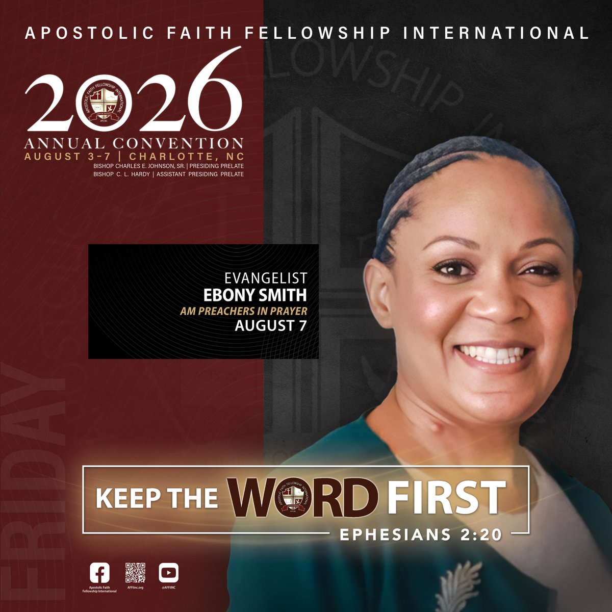 AFFI_Inc's tweet photo. FRIDAY, AUGUST 6, 2026
Encounter God’s presence like never before—secure your place at the 2026 Annual Convention in Charlotte, NC. KEEP THE WORD FIRST!
🚨REGISTER TODAY!🚨 https://t.co/AT1SSWWVZQ https://t.co/cLMUxFyJKw