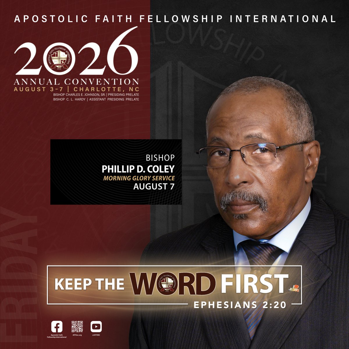AFFI_Inc's tweet photo. FRIDAY, AUGUST 6, 2026
Encounter God’s presence like never before—secure your place at the 2026 Annual Convention in Charlotte, NC. KEEP THE WORD FIRST!
🚨REGISTER TODAY!🚨 https://t.co/AT1SSWWVZQ https://t.co/cLMUxFyJKw