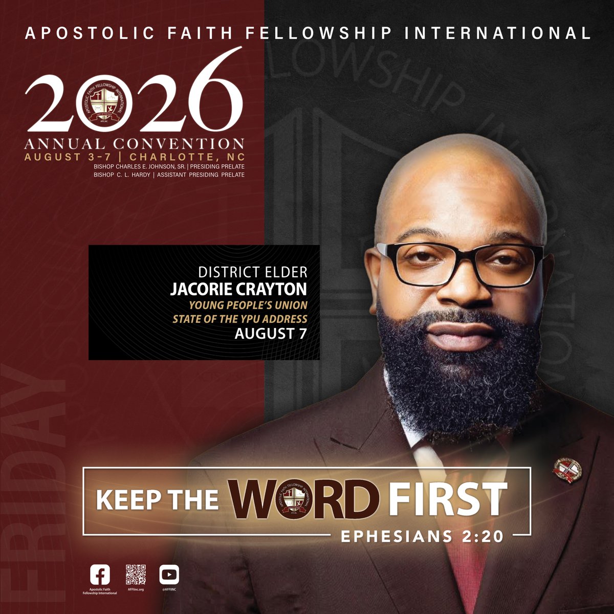 AFFI_Inc's tweet photo. FRIDAY, AUGUST 6, 2026
Encounter God’s presence like never before—secure your place at the 2026 Annual Convention in Charlotte, NC. KEEP THE WORD FIRST!
🚨REGISTER TODAY!🚨 https://t.co/AT1SSWWVZQ https://t.co/morLUwo5LM