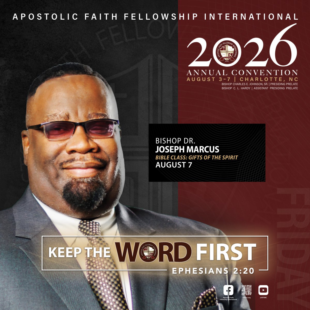 AFFI_Inc's tweet photo. FRIDAY, AUGUST 6, 2026
Encounter God’s presence like never before—secure your place at the 2026 Annual Convention in Charlotte, NC. KEEP THE WORD FIRST!
🚨REGISTER TODAY!🚨 https://t.co/AT1SSWWVZQ https://t.co/morLUwo5LM