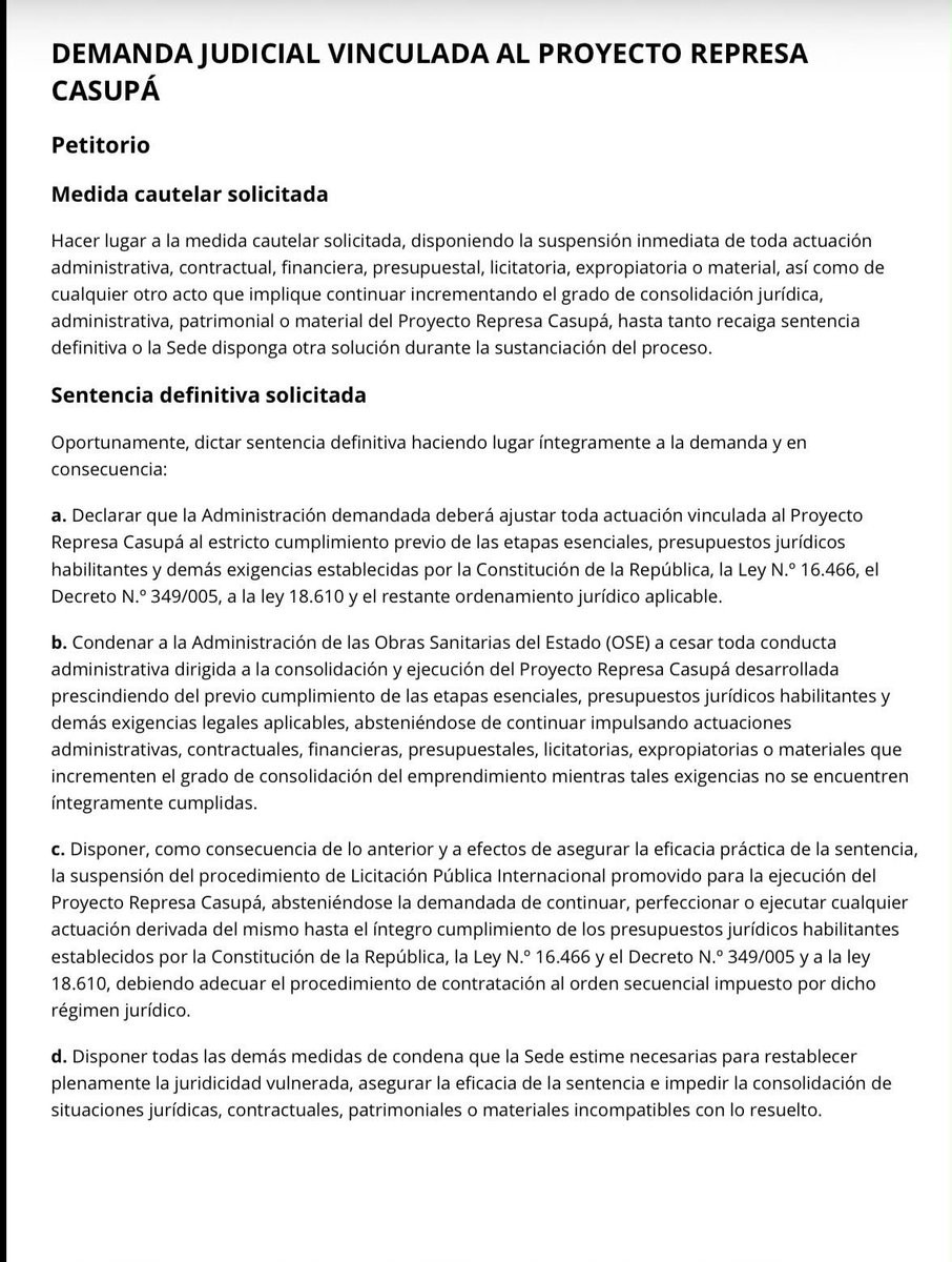 Fedecasaretto's tweet photo. Hoy acompañamos al Partido Independiente en la presentación de la demanda judicial para detener las acciones tendientes a la construcción de la represa de Casupá.

Hace unos días habíamos acompañado esta acción con nuestra firma.

Lo hicimos junto a la Federación Rural, vecinos de Casupá, legisladores y actores políticos.

Hay que impedir la concreción de un proyecto que no soluciona el problema del agua potable de Montevideo y su área metropolitana y que perjudica el medio ambiente.