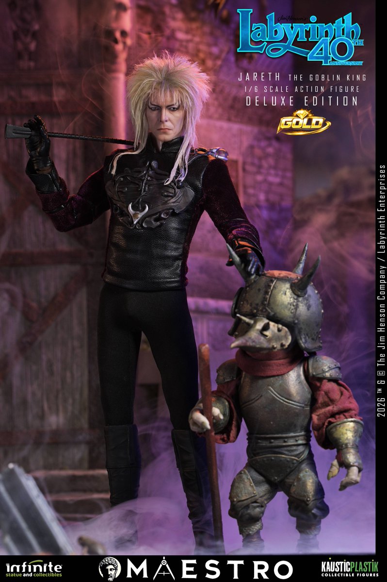 Nin_Nin_Game's tweet photo. The Goblin King takes the throne! 👑

From Jim Henson’s Labyrinth (1986), Jareth the Goblin King joins the premium Maestro Line as a DELUXE Edition 1/6 scale figure by Infinity Statue and Kaustic Plastik.
Pre-order now👉 https://t.co/G4VgRuJk6R

#Labyrinth #JarethTheGoblinKing #DavidBowie #InfinityStatue #KausticPlastik #1of6Scale #MovieFigure