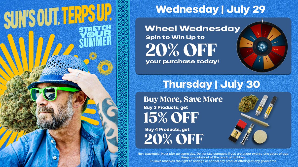TrulieveCT's tweet photo. 🎡 It’s Wheel Wednesday at Trulieve CT! Stop in, spin the wheel, and score a surprise offer on top of our Daily Deals. Your next favorite savings could be just one spin away. 🍃✨ https://t.co/9qUGE3WjCv