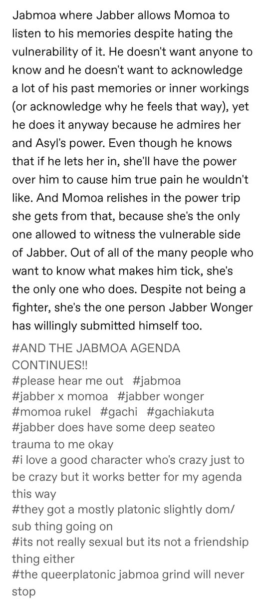 qualiatheari's tweet photo. Ok so I only made this account because sharing new interests on main scares me for some reason but I had to share my long-ass thread of my jabillion #jabmoa tumblr posts here too (i repeat stuff since I can't be bothered to remember what I have or haven't said before): https://t.co/UUvbSzSz5H