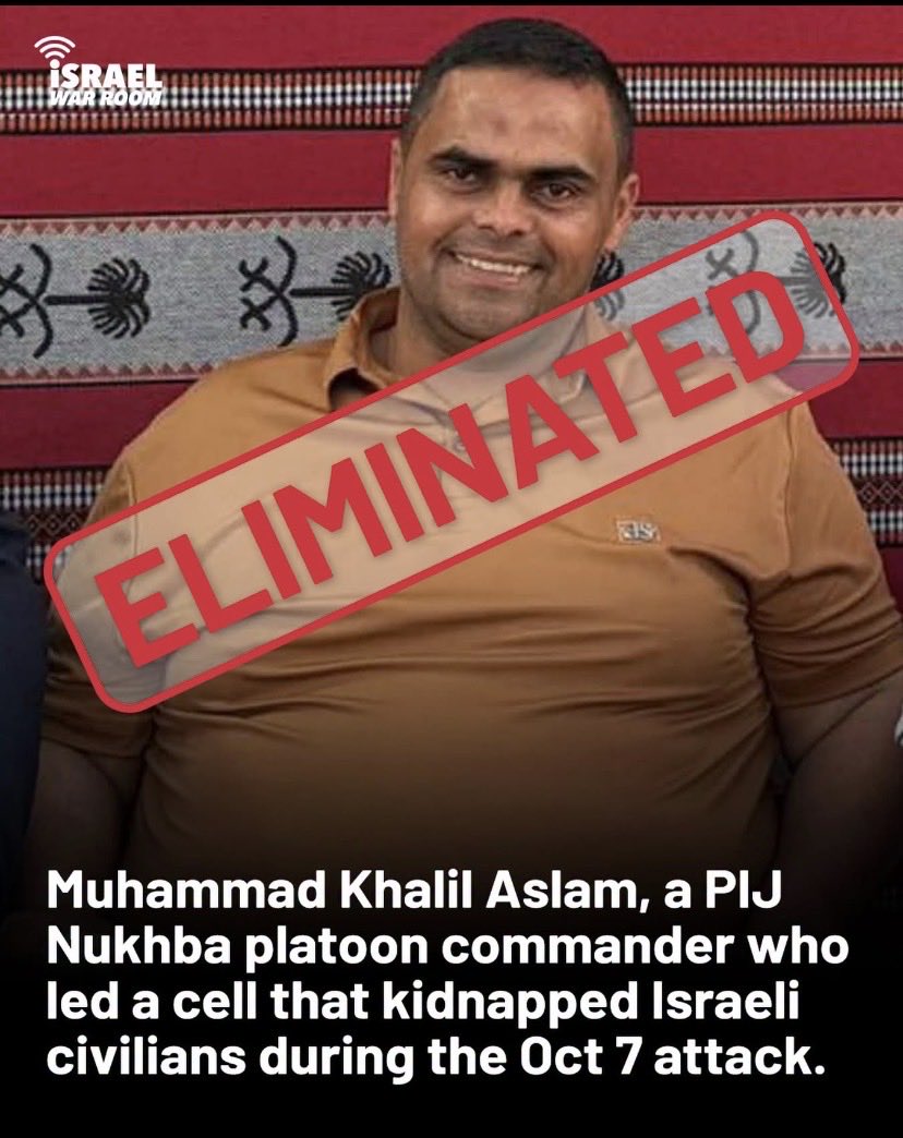 Aaron710David's tweet photo. 🚨🚨🚨

🎯 ELIMINATED: Palestinian Islamic Jihad Nukhba platoon commander Muhammad Khalil Muhammad Aslam, who commanded a terror cell that kidnapped Israeli civliians during the October 7 massacre.

In recent months, Aslam advanced terror attacks targeting IDF troops and Israeli civilians. He posed an imminent threat and was eliminated in a precise aerial strike.

The IDF will continue to hunt down and hold accountable every terrorist who participated in the October 7 attack.