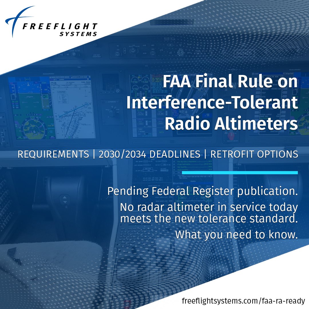 FreeFlightSys's tweet photo. The FAA signed its final rule on interference-tolerant radio altimeters July 24, pending Federal Register publication. It reaches every aircraft flying in the US with a radio altimeter installed: 58,514 units across 40,730 aircraft. Full breakdown here: https://t.co/1XViM6JTM2 https://t.co/lEX5yn2sT4