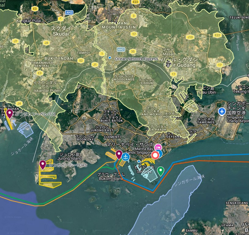 breezebrigade's tweet photo. GoogleMapの衛星写真の更新は数年おきくらいなんだけど、シンガポールの人工島が少し新しくなっていたのででマイマップスのシェイプを少し変えました。

Tuasターミナル/ Tuas Mega Port
https://t.co/F0gJt2j0x2
Tuas（トゥアス）港：2040年くらいの完成を目指している。 https://t.co/YSiZ4r1D3U