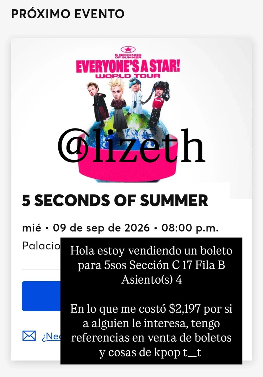 junscupid's tweet photo. #5sosmexico vendo boleto para 5sos 09 de septiembre info al dm https://t.co/jEHVKjElmW