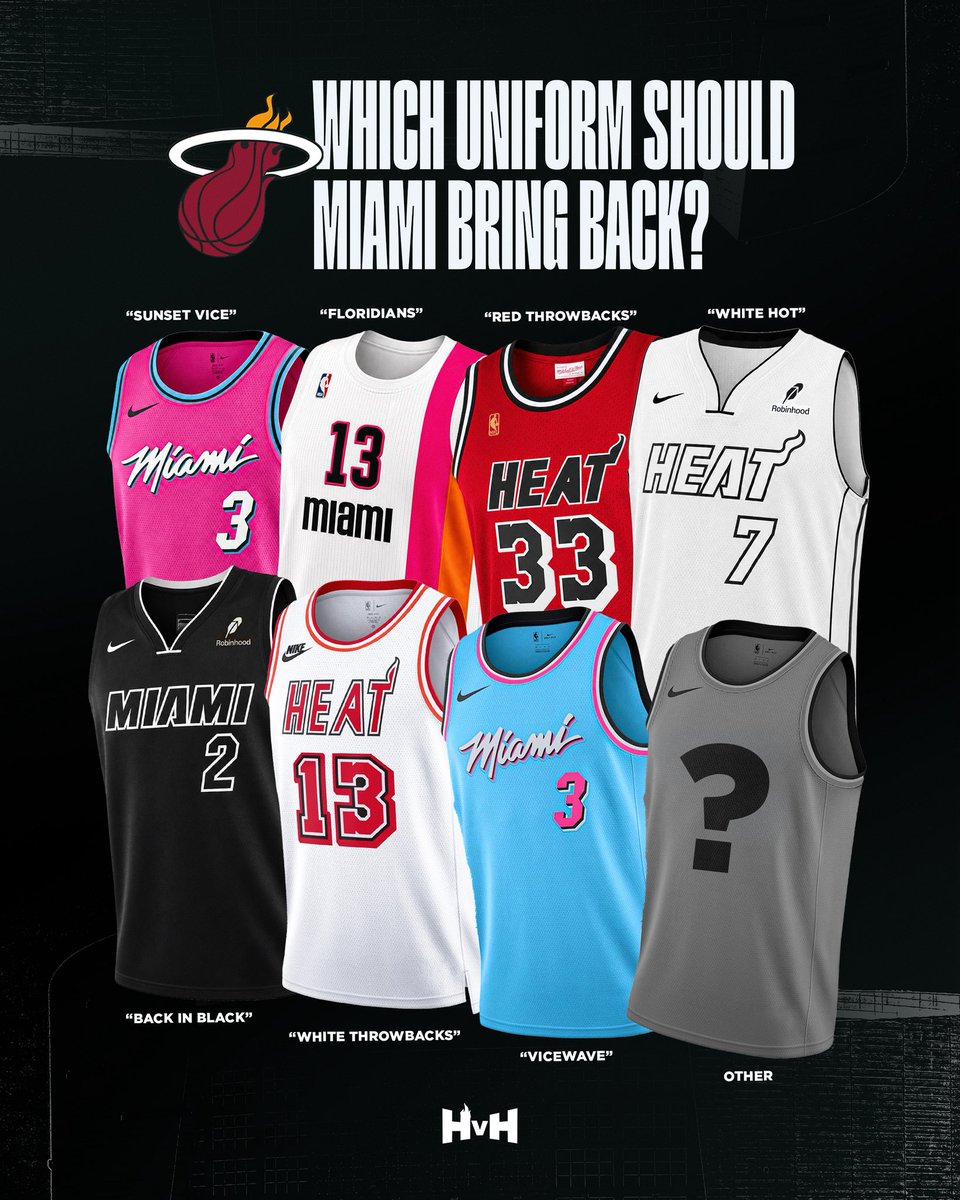 HeatvsHaters's tweet photo. Which Miami Heat uniform would you bring back? 

🧐 https://t.co/reD5omvz3A