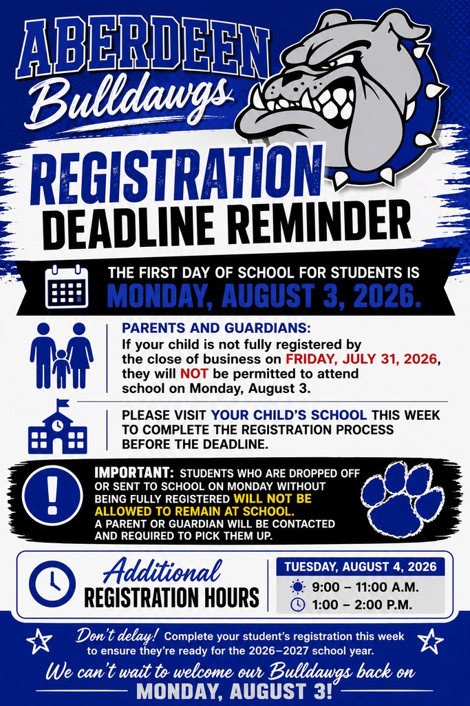ASDBulldawgs's tweet photo. Please share this post with family and friends! Help us make sure every Bulldawg is registered and ready for an exciting first day of school. Register this week! 🐾💙 https://t.co/0ypaT5KjGv