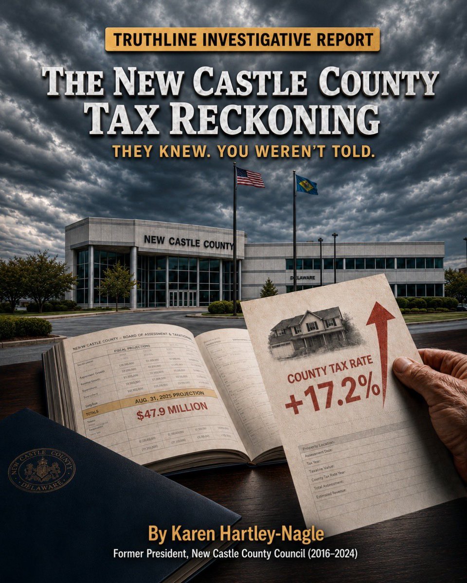 TheTruthlineDE's tweet photo. $47.9 million. Posted on New Castle County's own website August 31, 2025. Seven months later the County Executive said he didn't know how big the deficit was. 279 documents say otherwise. All linked. They knew. You weren't told. https://t.co/q7AzOQGYXi https://t.co/NxBphL63Dv
