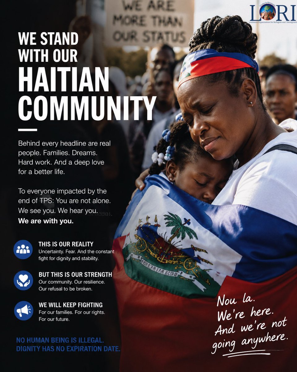 LoriUSA_'s tweet photo. “No immigration status can measure a person’s worth. Every family deserves dignity, hope, and the chance to live without fear.” 

We stand with our Haitian community.

This moment is difficult for many families, but you are not alone.

❤️🇭🇹

#haiti #tps #haitian #families https://t.co/XuIIzNy0CH