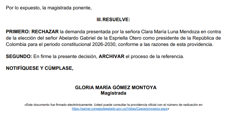 millanrussy's tweet photo. El Consejo de Estado RECHAZA la tercera demanda en contra de la elección de Abelardo De La Espriella. https://t.co/OUhingGpCR