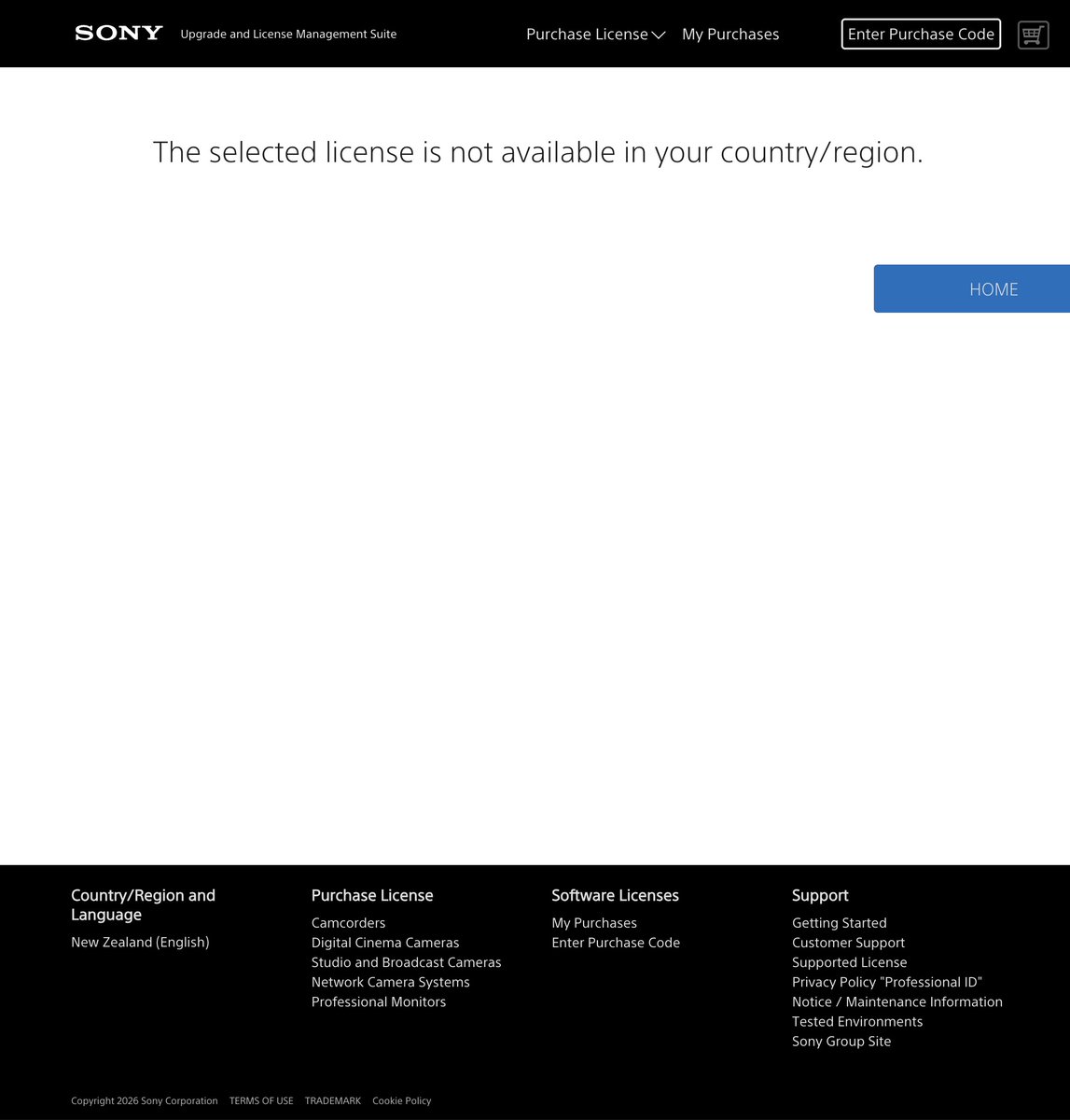 cmscss2's tweet photo. @SonyNZ How do I buy this from NZ? 
https://t.co/cDLJrejhV8
After sign-up, it states 'license not available in your region'. 3 support teams said it isn't their department and when I try posting to the Sony forums, its also not available in NZ? I'm desperate, please help! https://t.co/OwNTMMyCJq