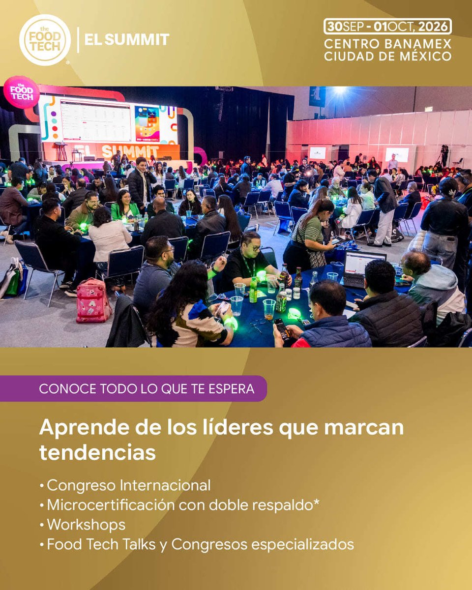 ElFoodTech's tweet photo. 🗝Vive el Congreso Internacional de mayor nivel en LATAM y sé parte de un espacio vivo de creatividad y conexión.ç
❗Adquiere 40% OFF en tu Pase Dorado por tiempo limitado 👉 https://t.co/Sxbl8ip4Cj
#thefoodtech #TFTEXPO26 https://t.co/I8CJzoiBPC