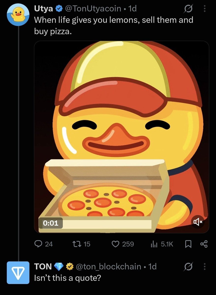CaptainNFA's tweet photo. the only two memecoins the official TON handle publicly interacts with almost every day are gramming and utya 😋

look closely, brother...

those are the Gramming and UTYA memecoin X accounts, by the way.

maturity is realizing that the biggest memes will be canonised on TON.

$UTYA will lead the sticker narrative.

$GRAMMING will lead the culture narrative.

buy memes that become part of the ecosystem, not just part of the timeline. 🤝