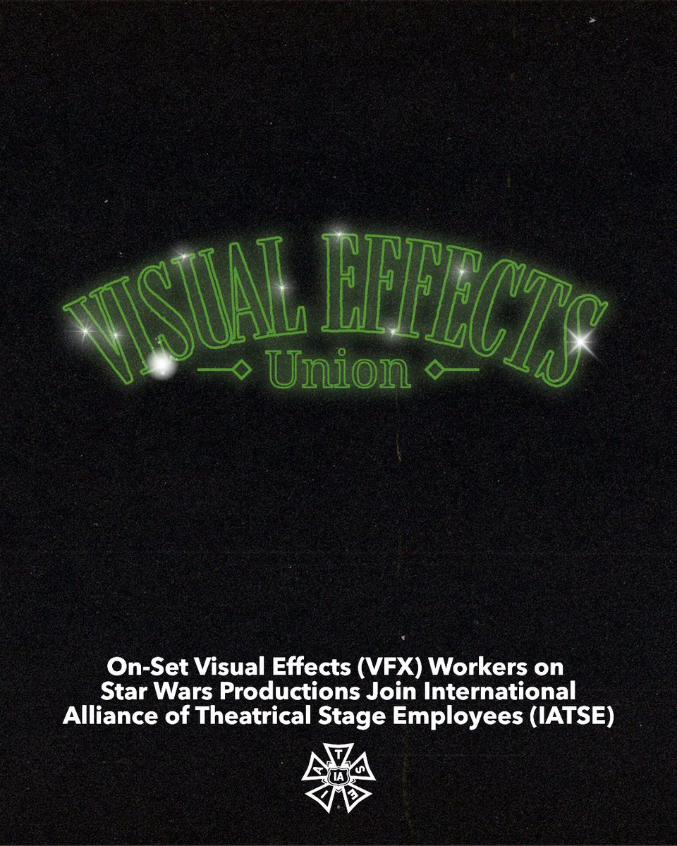 IATSE's tweet photo. BREAKING: On-Set Visual Effects workers on Star Wars Productions Join International Alliance of Theatrical Stage Employees https://t.co/JVeubHxcIj