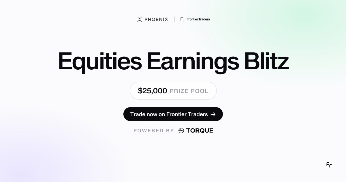 SolanaFndn's tweet photo. Equity perps, earnings season, $25k

Busiest week of the quarter for equities, and they're tradeable as perps on @PhoenixTrade.

The first perps campaign is now live on Frontier Traders with two leaderboards: total PnL and volume

Powered by @torqueprotocol https://t.co/zKqsKvzsv3